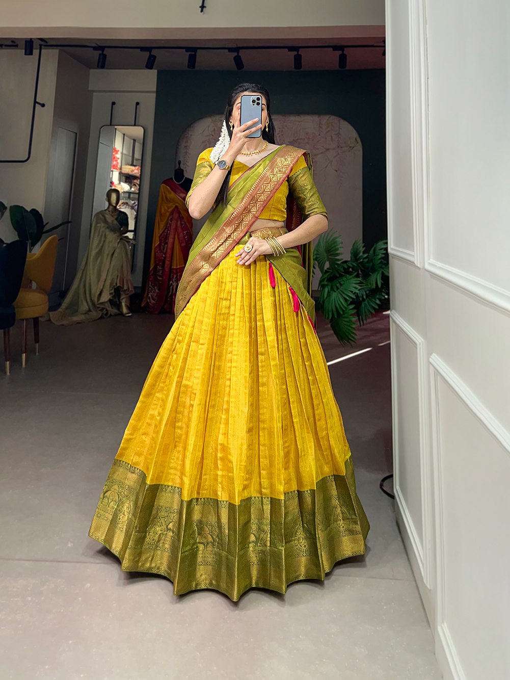 Yellow Color kanjivaram Lahenga Choli