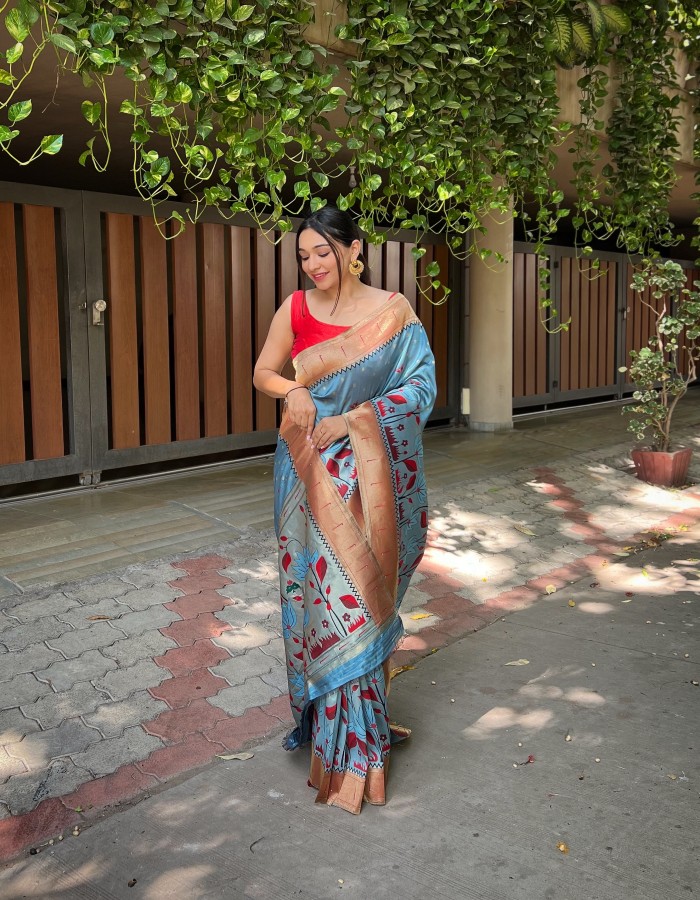 Sky Blue Soft Paithani Silk Saree