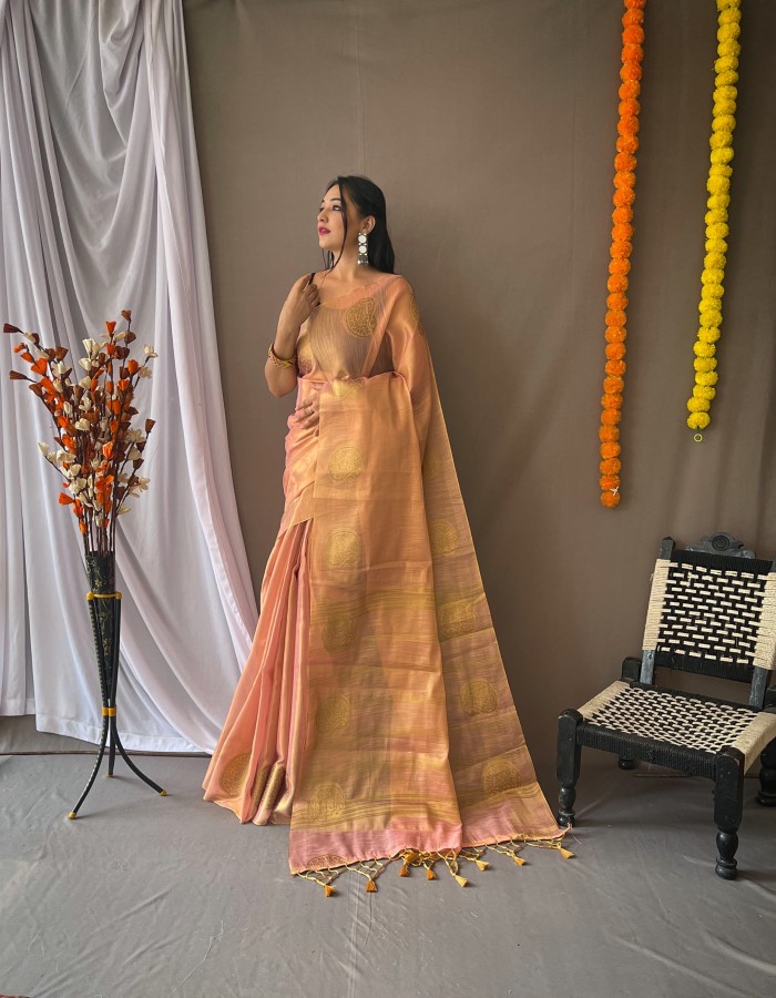 Baby Pink Color Tissue Silk Saree