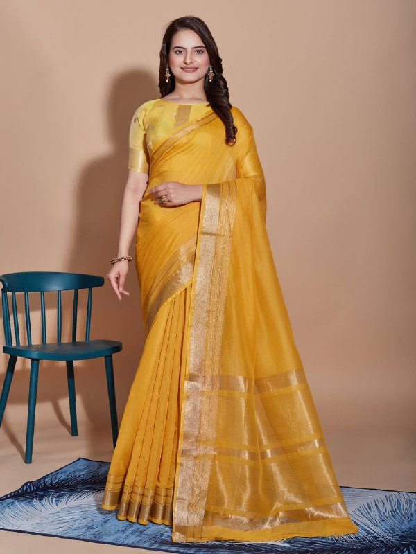 Yellow Color Cotton Silk Saree