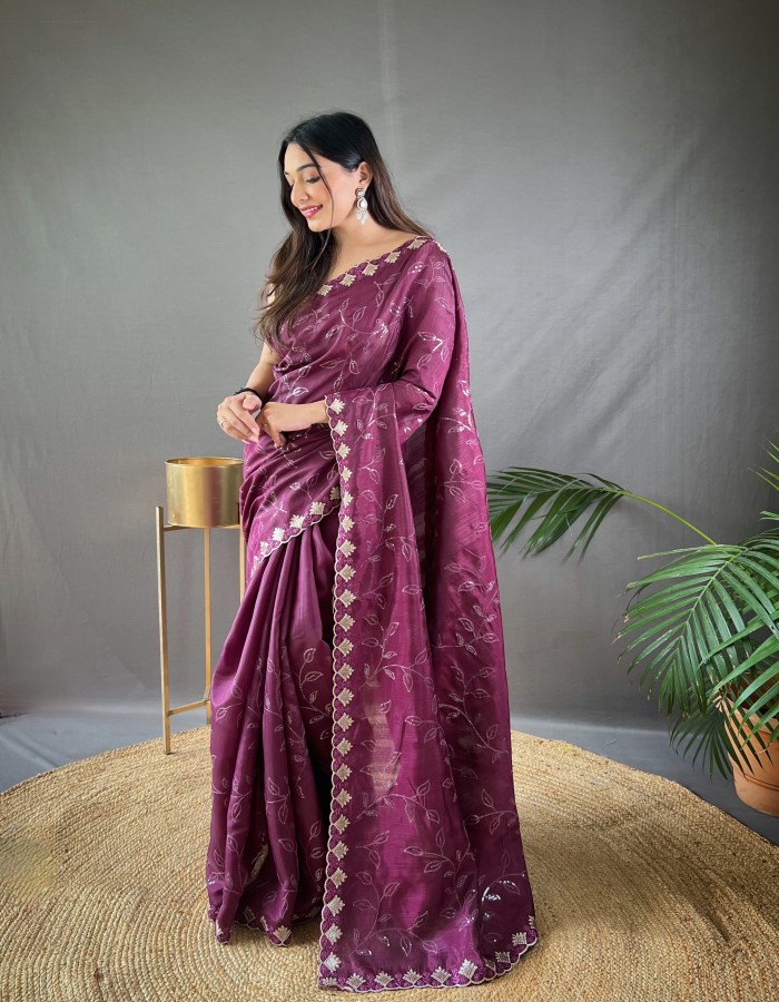 Megenta Ruhi Silk Embroidery Work Saree