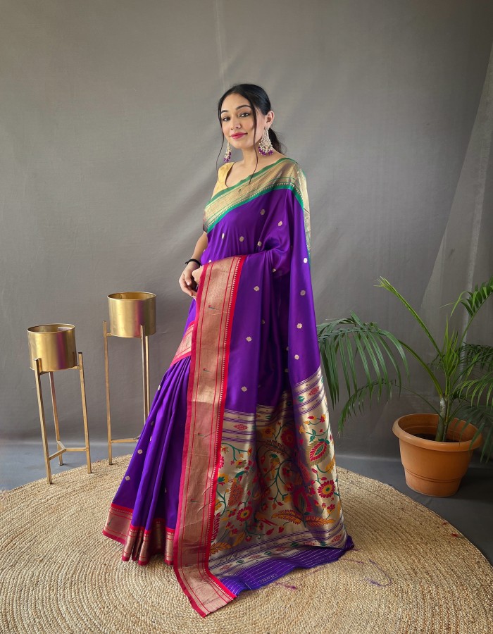 Purple Soft Silk Paithani Saree