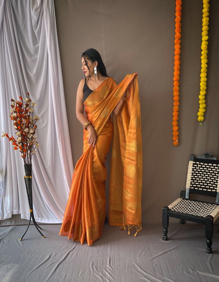 Orange Color Soft Tissue Silk Saree