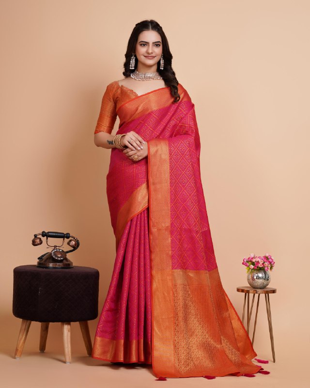 Pink Banarasi Patola Silk Sare