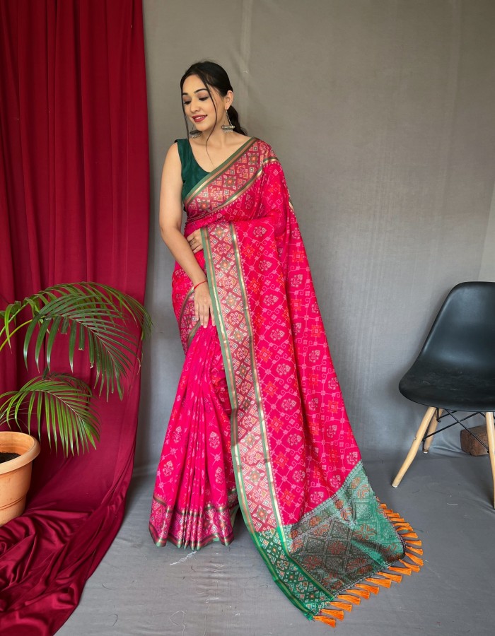 Pink Soft Patola Silk Saree