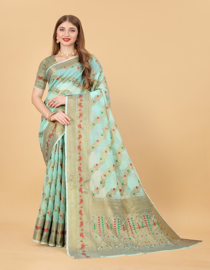 Rama Color Soft Cotton Silk Saree