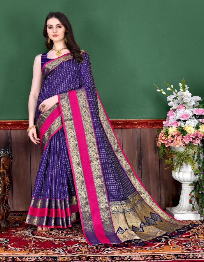 Navy Blue Color Kanchipuram Silk Saree