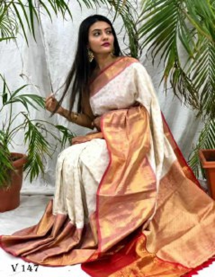 White Color Soft Kanjivaram Silk saree