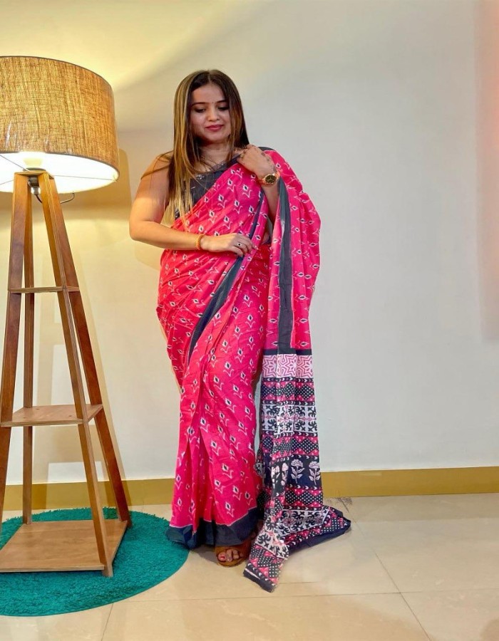 Pink Cotton Saree