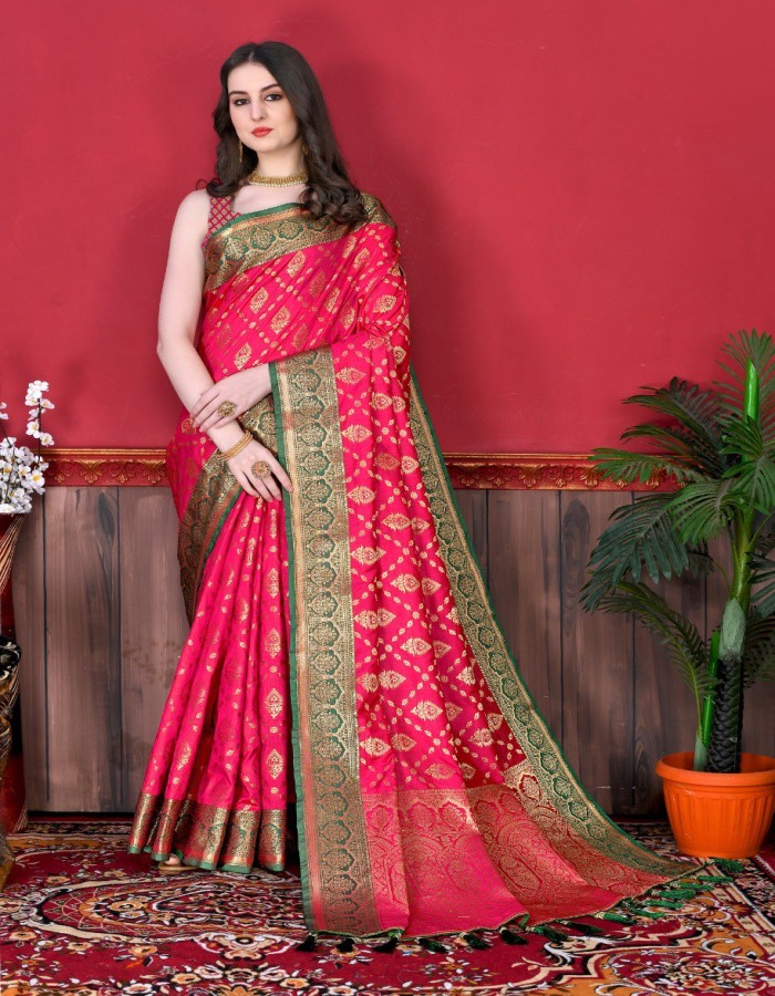 Pink Banarasi Soft Silk Saree