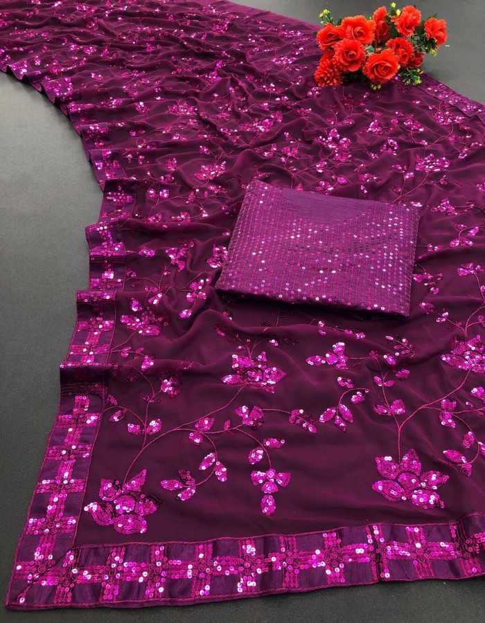 Purple Color Sequence Work Saree