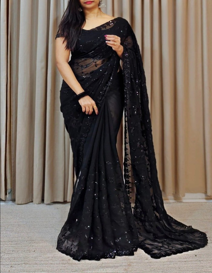 Black Sequence Work Saree