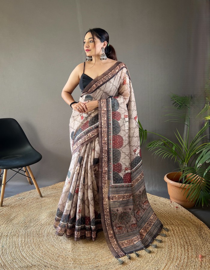 Gray Printed Saree