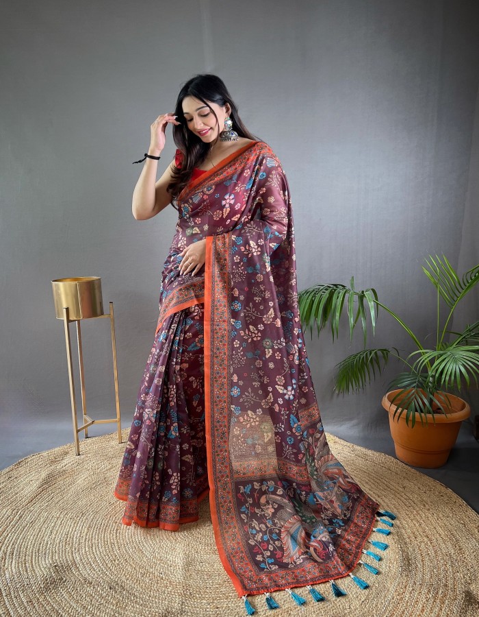 Purple Kalamkari Printed saree