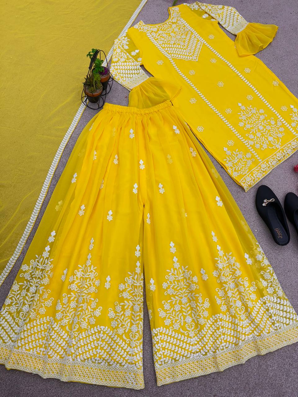 Yellow Color Top Bottom Dupatta Set