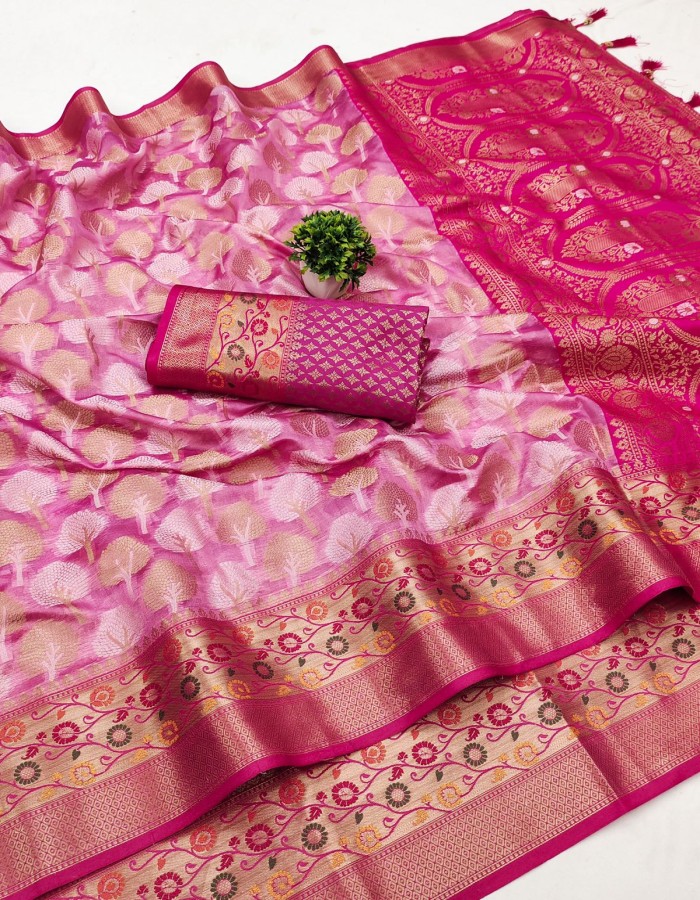 Pink Soft Organza Silk Saree