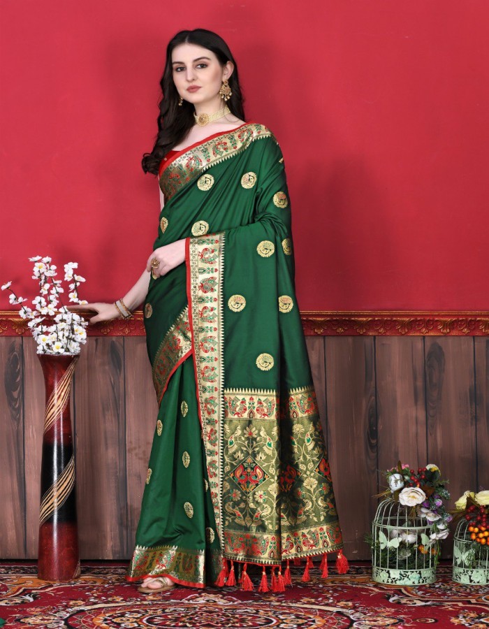 green Color Paithani Saree