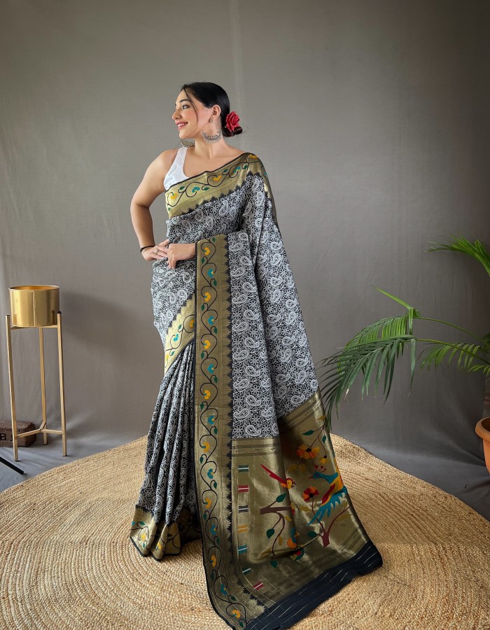 Black Paithani Silk Saree With Luckhnavi Work