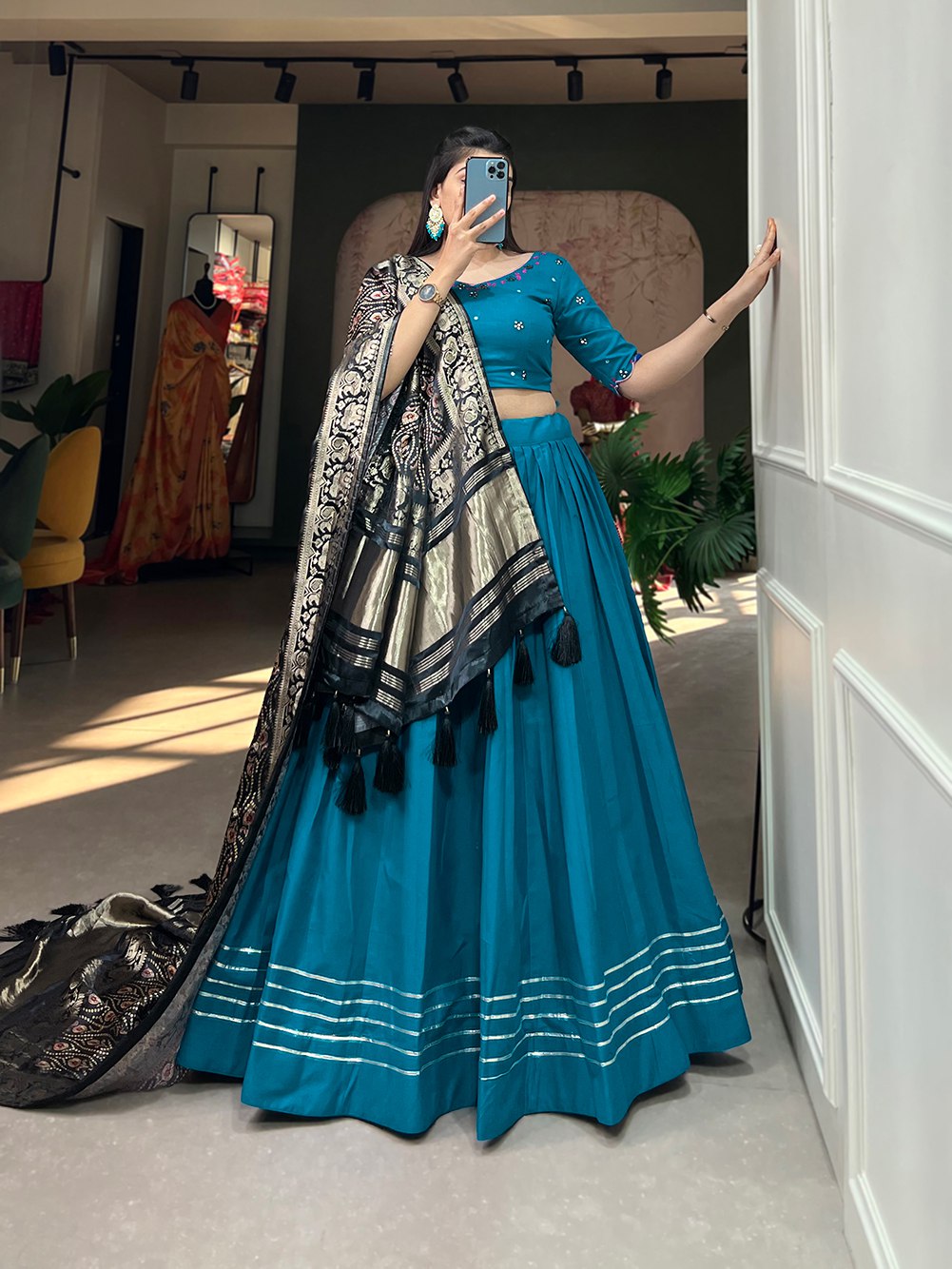 Sky Blue Color Plain lahenga Choli Set