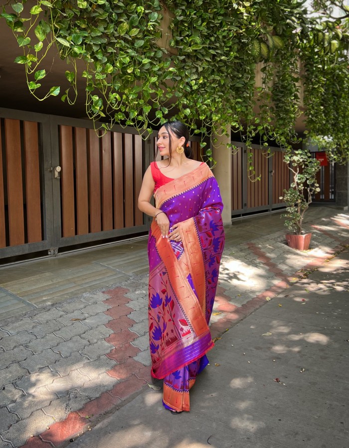 Purple Color Pure paithani Silk Saree