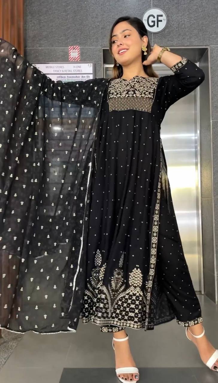 Black Color Naira cut Embroidery Work gown
