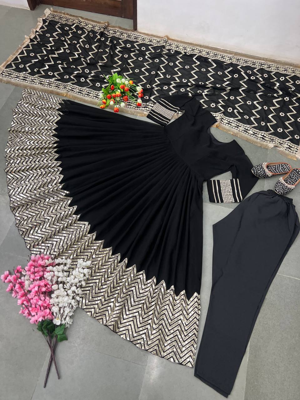 Black Color Gown Set