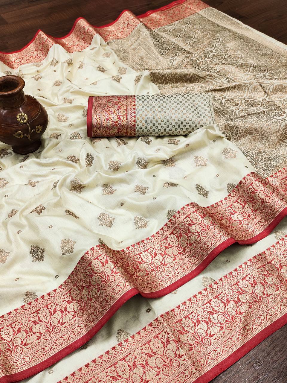 White Banarasi Silk Saree