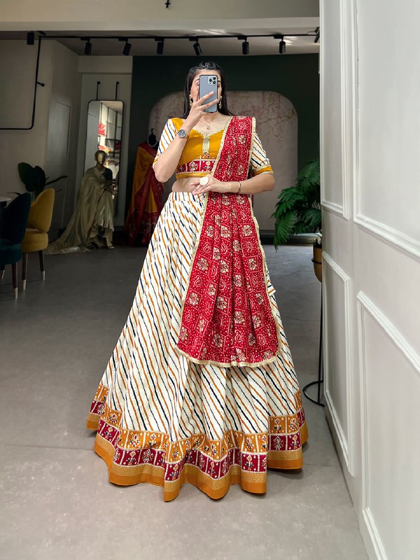 Mustard Printed Leriya Printed Lahenga Choli