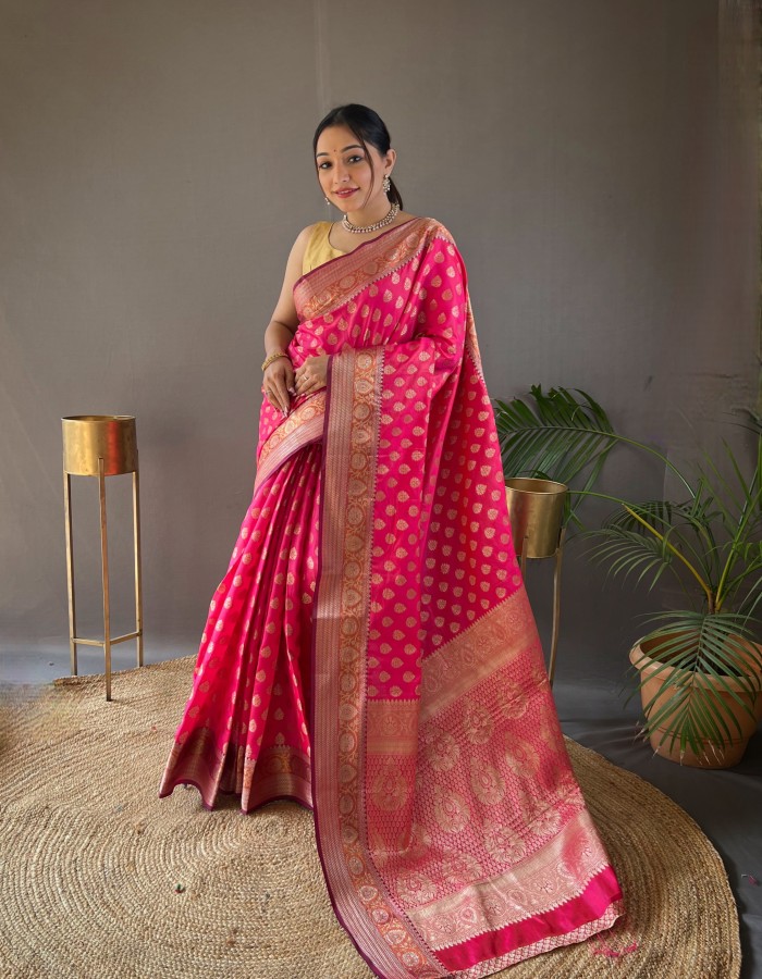 Pink Soft Banarasi Silk Saree