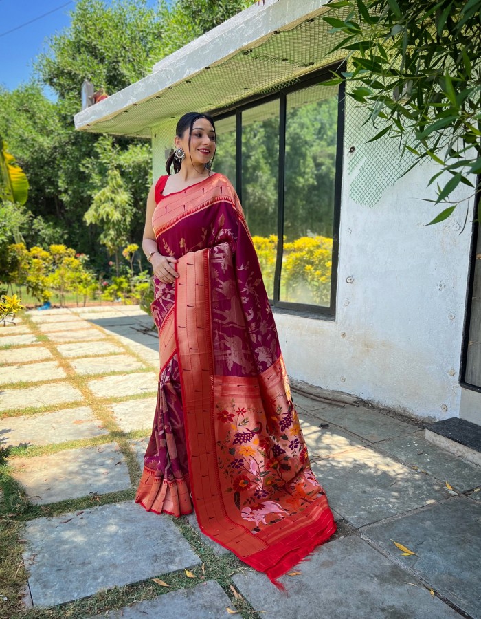 Megenta Color Traditional Paithani Silk Saree
