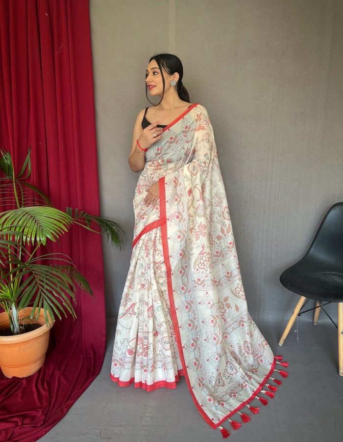 Red Color Printed Saree