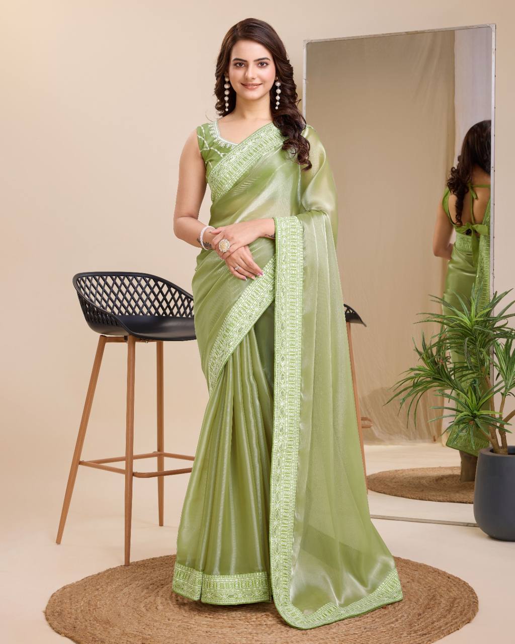 Pista Green Jimmy chu Work Saree