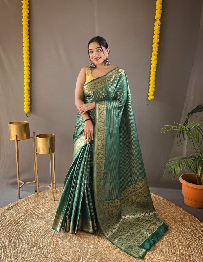 Green Color Soft Silk Woven Saree