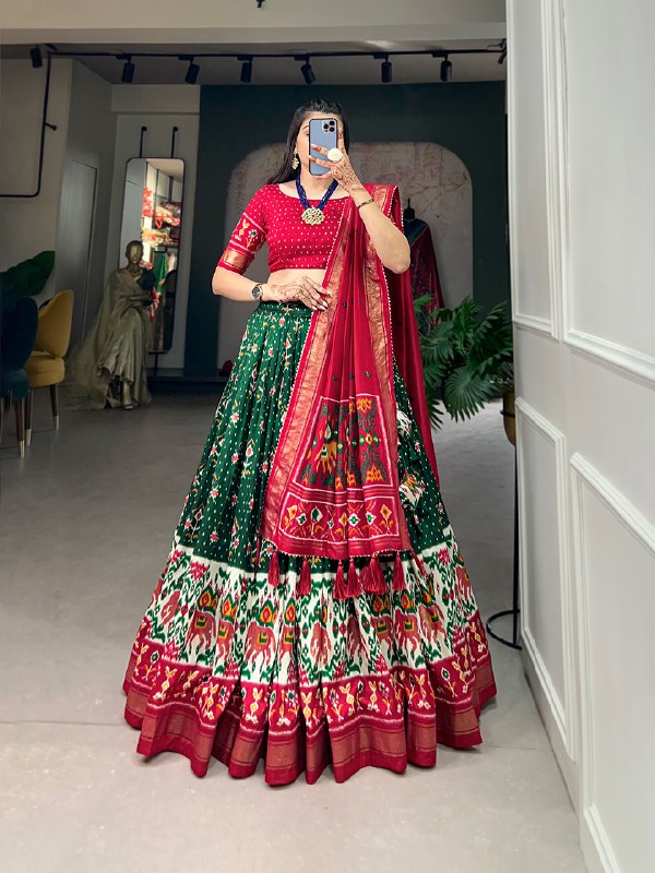 Green Red patola print Lahenga Choli