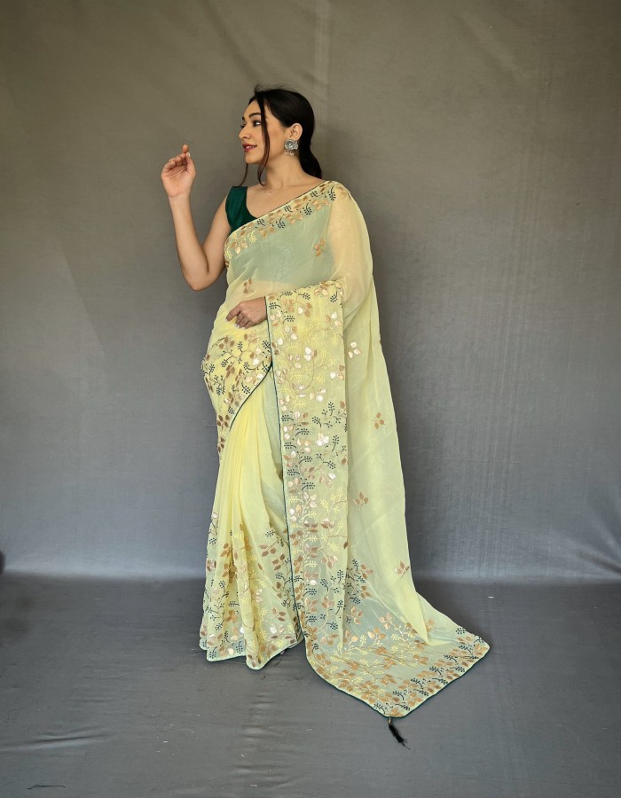 Yellow Gotapatti Embroidery Work Saree