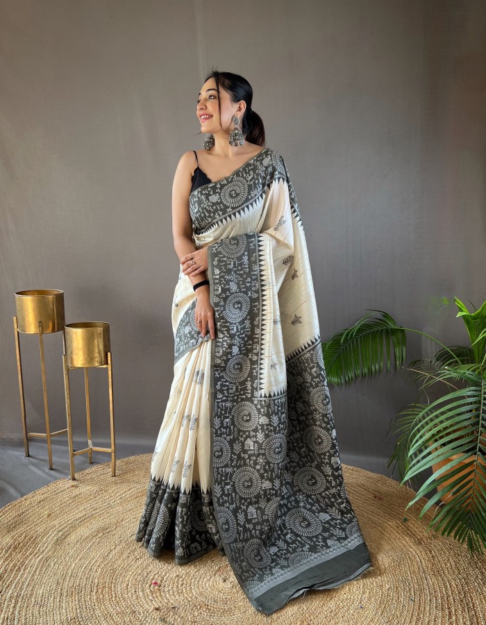 Black Tussar Silk Saree