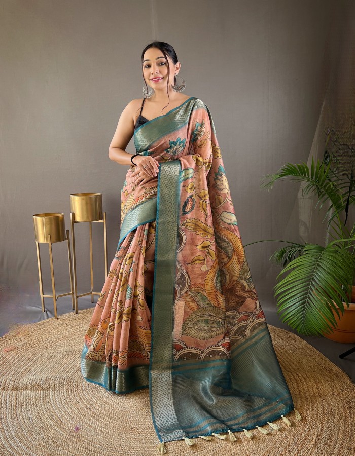 Rama Tussar Border Printed Saree