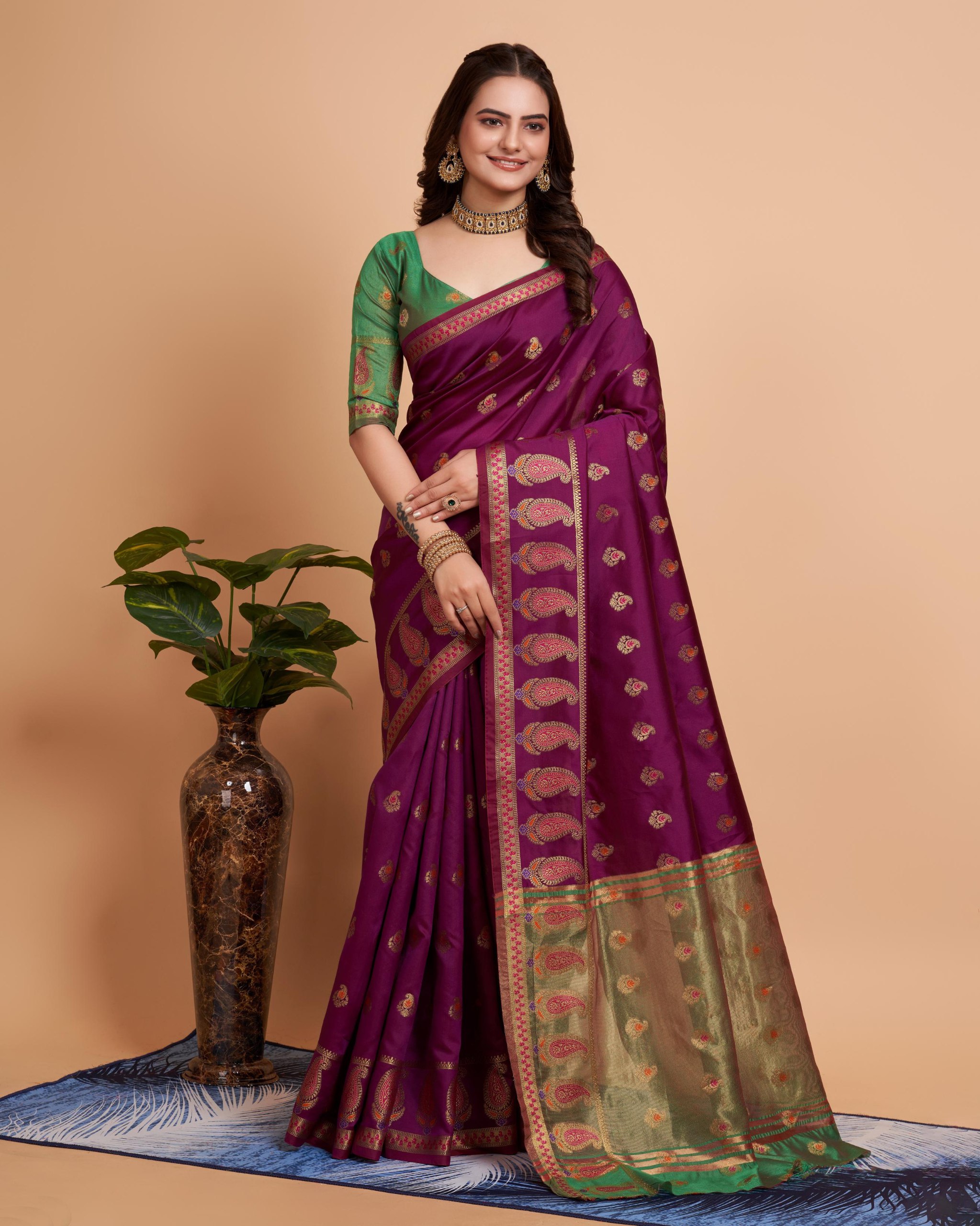 Purple Soft Banarasi Silk Saree