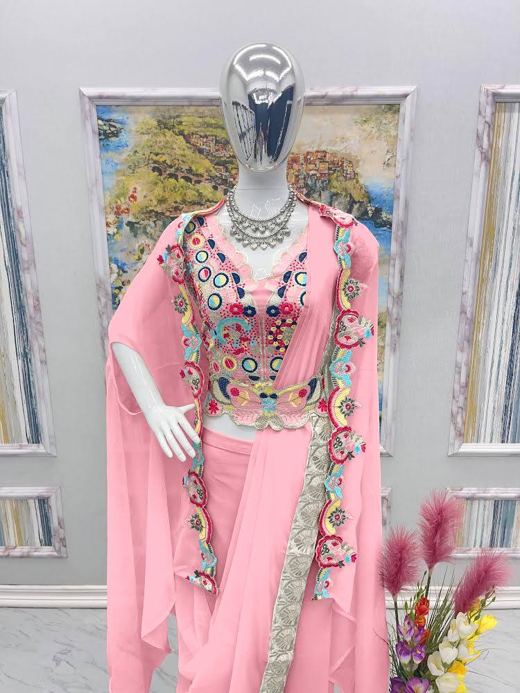 Pink Color Top Plazzo With Dupatta