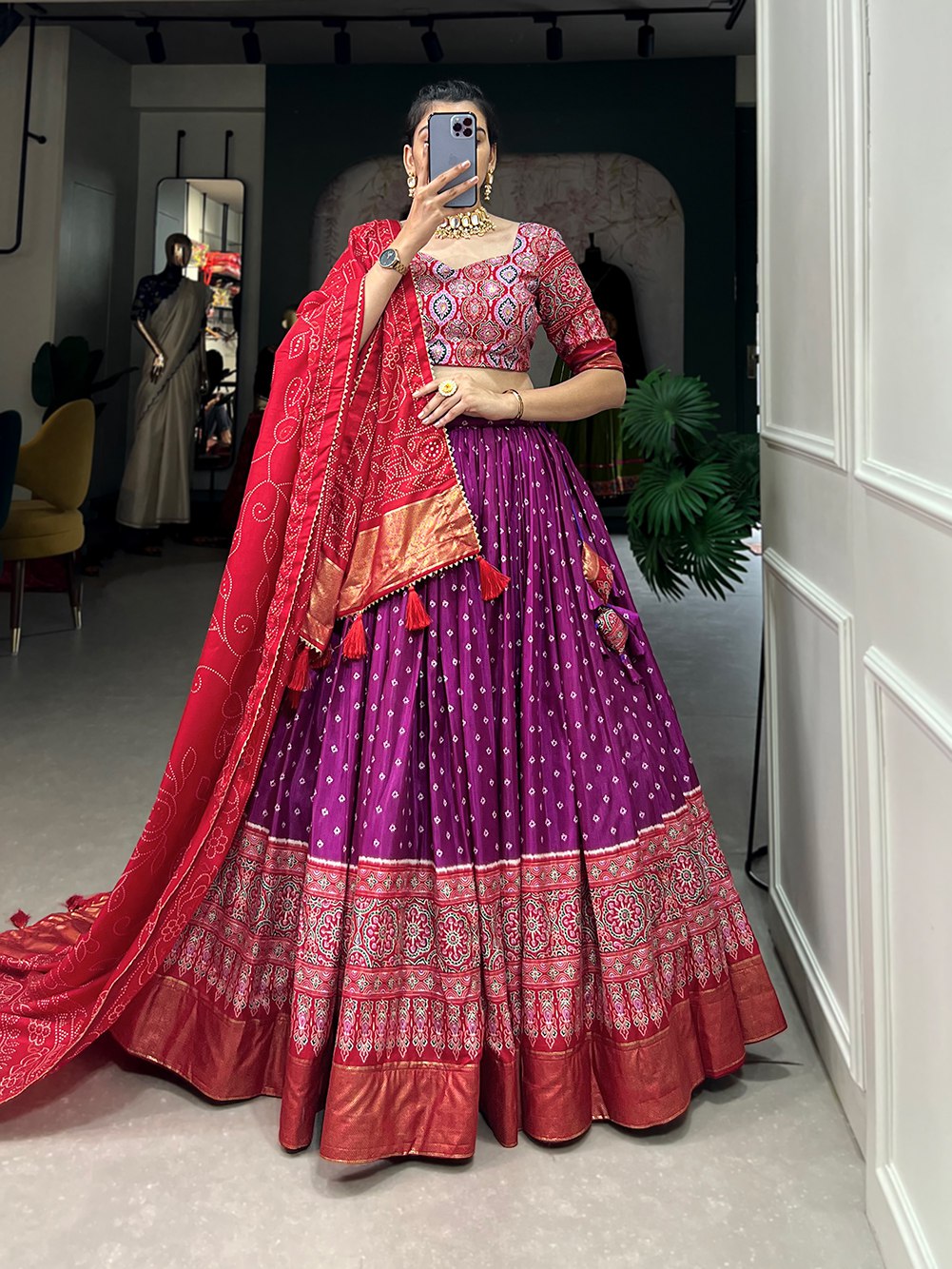 Purple Bandhani Print Lahenga Choli