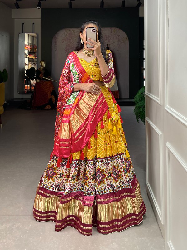 Yellow Color Gaji Silk Lahenga Choli