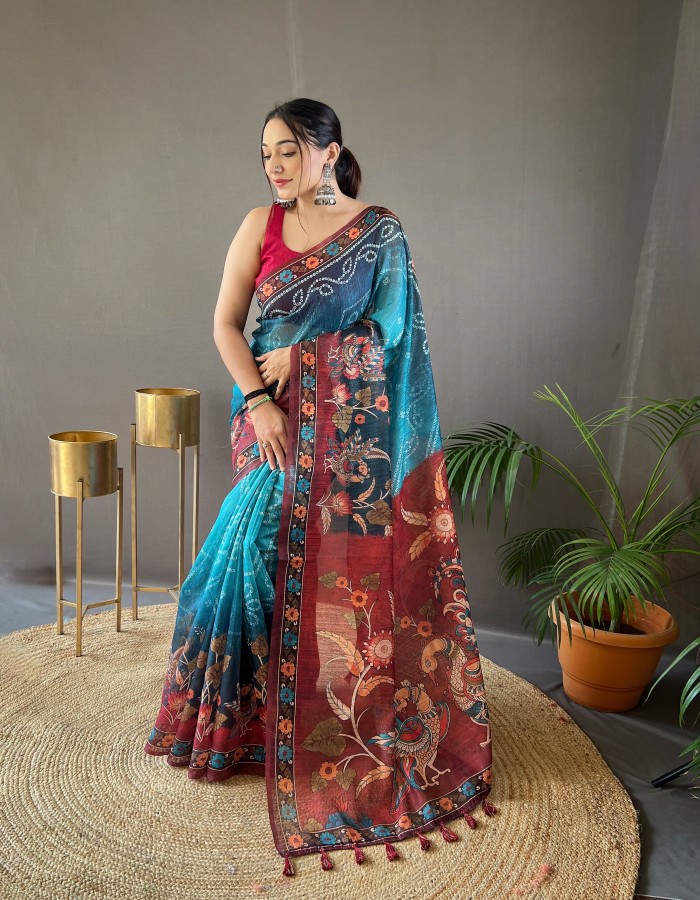 Rama Color Soft Kalamkari Printed Saree