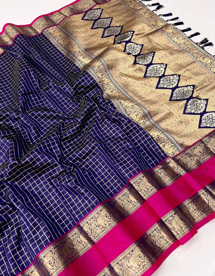 Navy Blue Color Kanjivaram Silk Saree