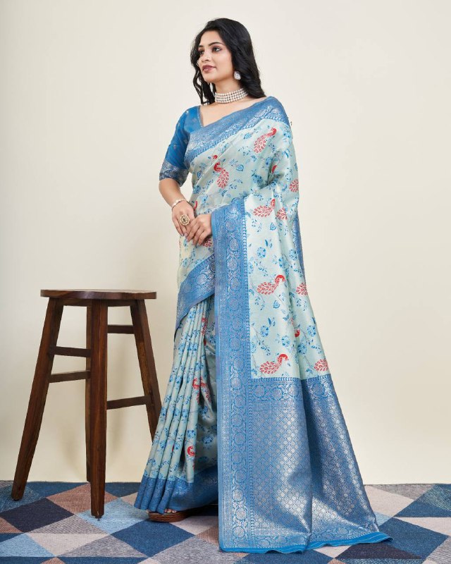 Sky Blue Soft Kanjivaram Silk Saree