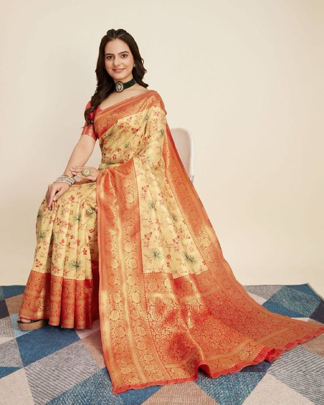 Orange Color Soft Kanjivaram Silk Saree