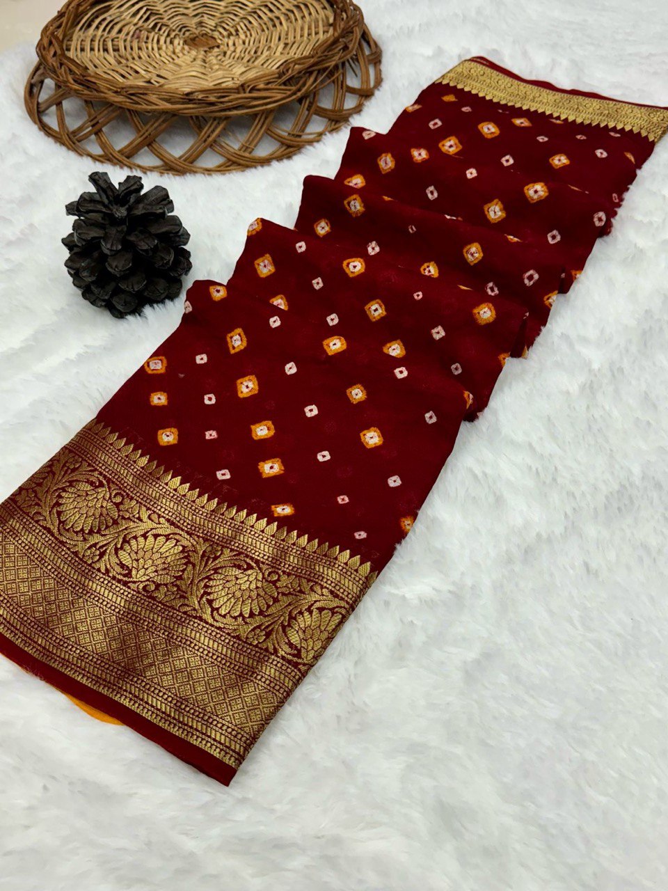 Red Color Bandhani Printed Saree