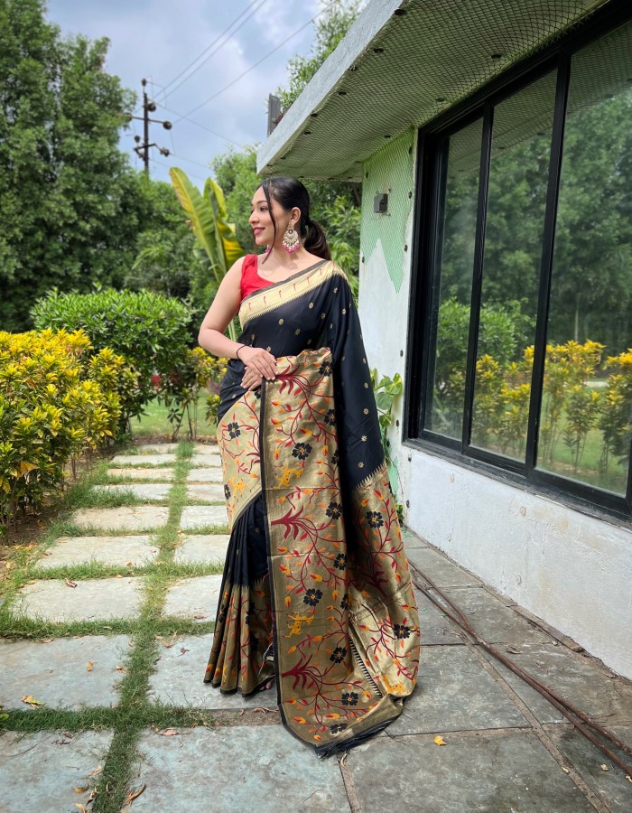 Black Color Traditional Paithani Silk Saree