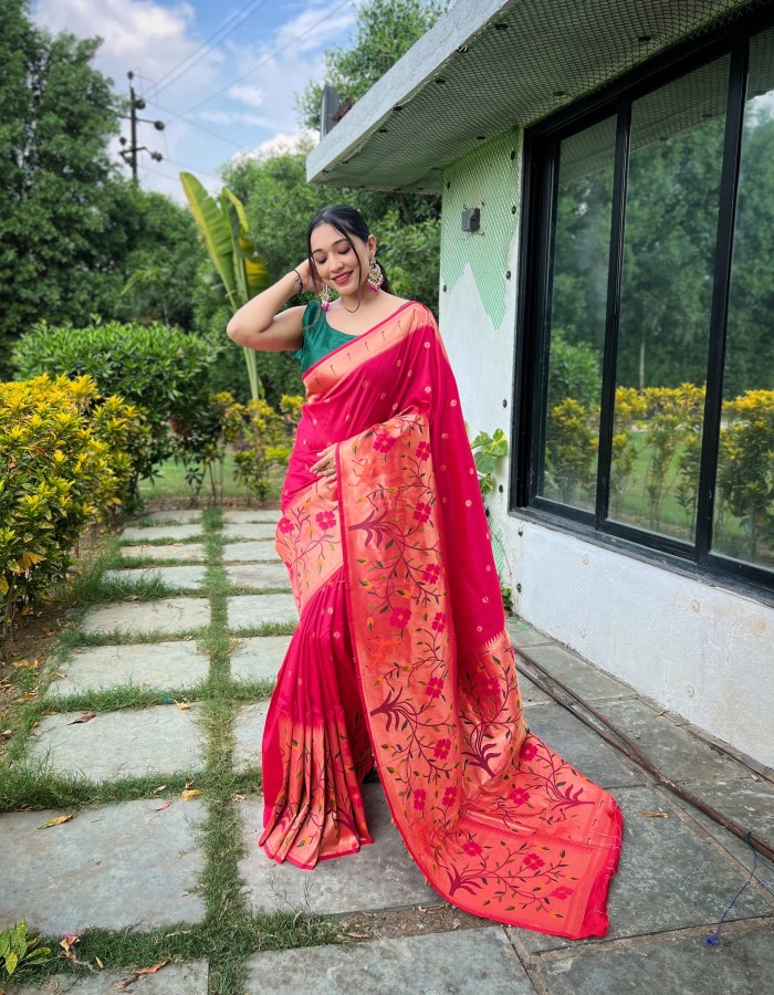 Pink Traditional Paithani Silk Saree