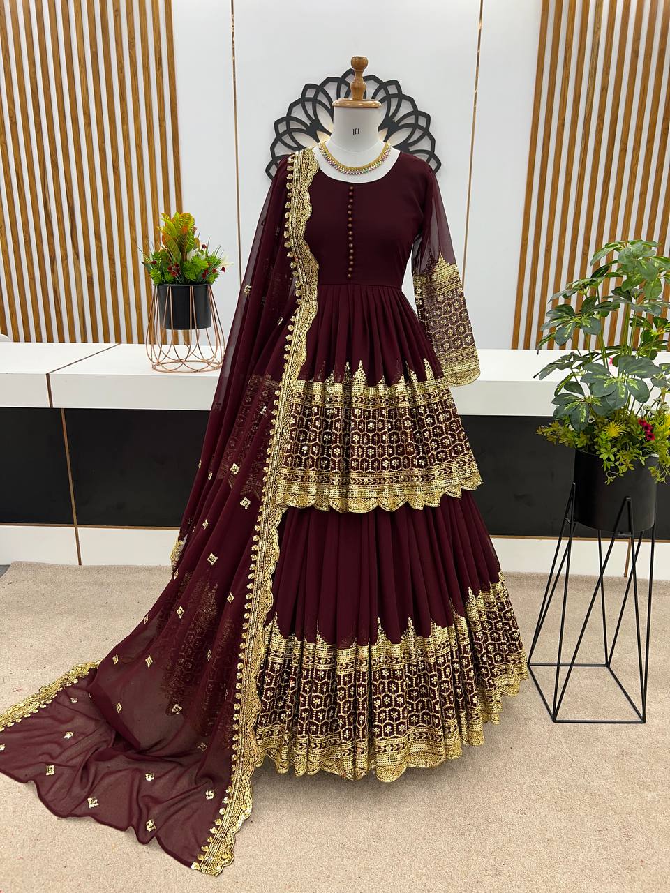 Coffee Color Top Lahengha Dupatta Set