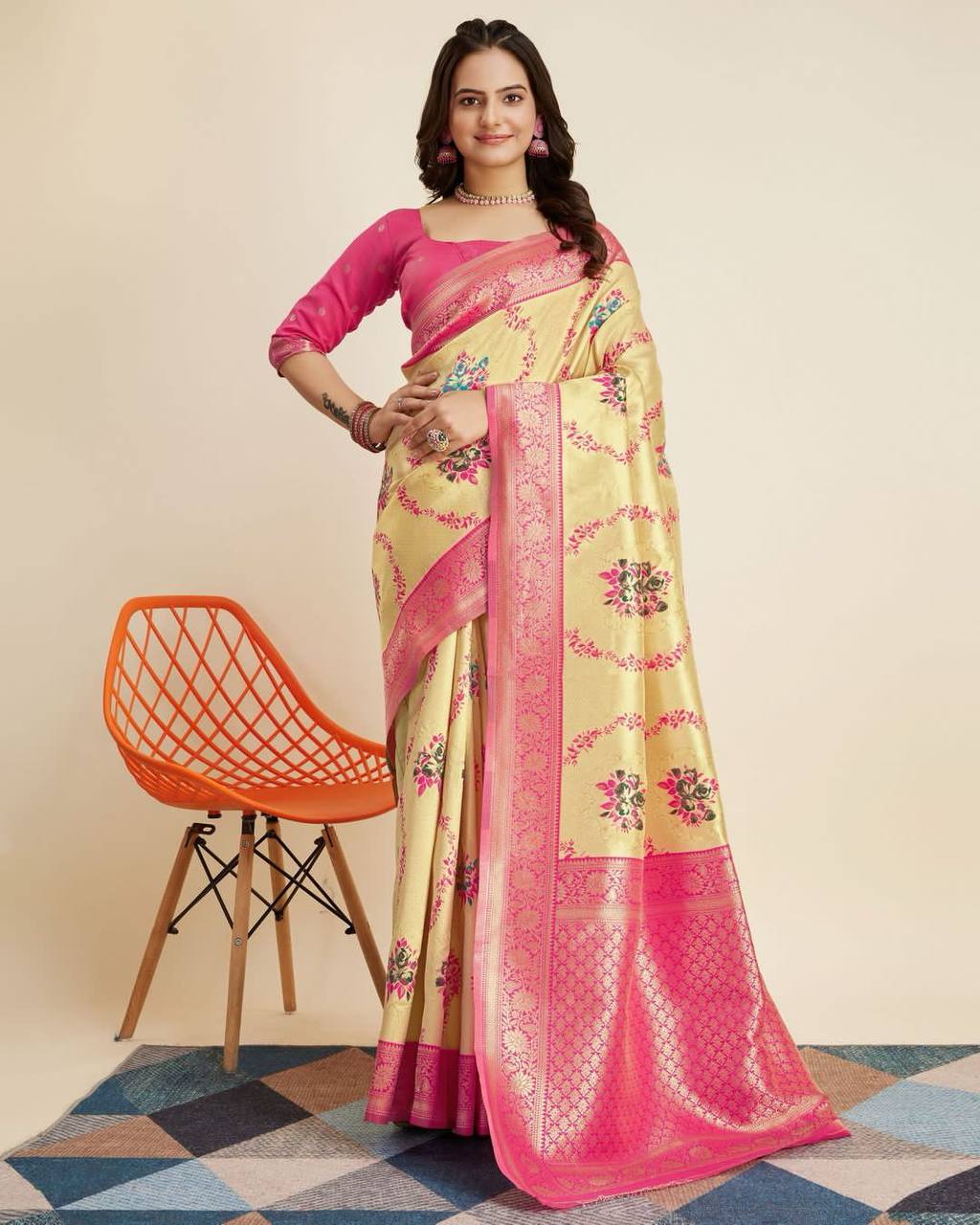 Yellow Soft Kanjivaram Silk Saree